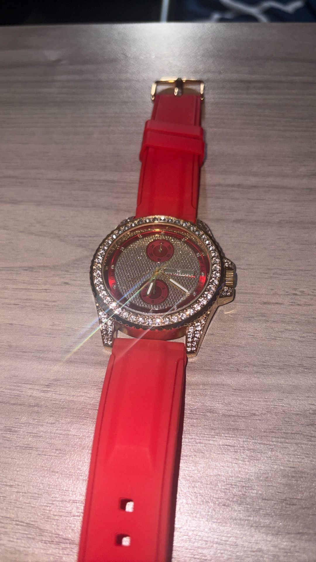 Gold And Diamond Watch With Red Band