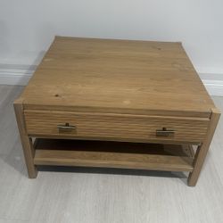 Wood Coffee Table with Drawer + Shelf — Storage Table