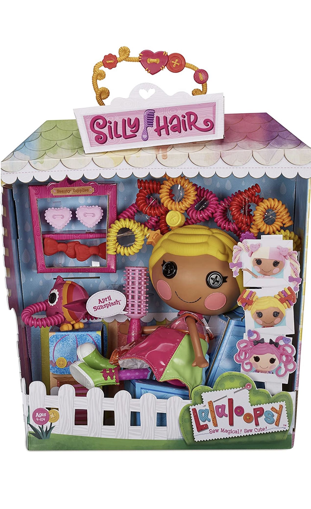 Lalaloopsy Silly Hair Doll- April Sunsplash & Pet Toucan, 13" Rainbow Hair Styling Doll with Multicolor Outfit & 11 Accessories, Reusable Salon Playse