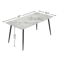 Dining Table with Sintered Stone Tabletop and Metal Legs, 63 Rectangular Modern Kitchen & Dining Room Table