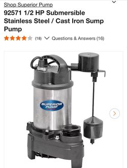 92571 1/2 HP Submersible Stainless Steel / Cast Iron Sump Pump