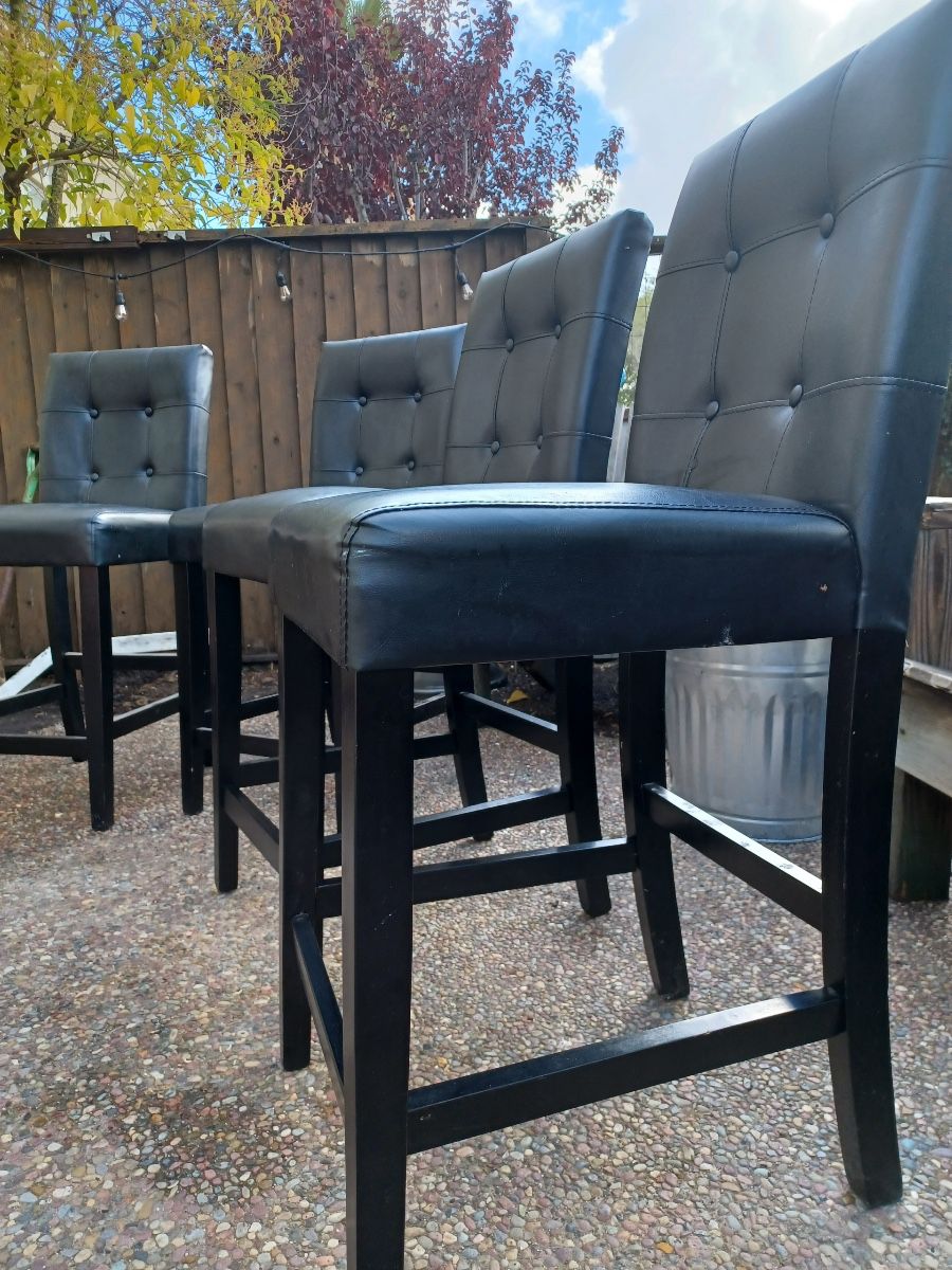 Set Of Four Counter Height Black Leather Chairs