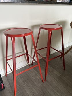 Set Of 2 Red High Stools - Bar Stools 30”