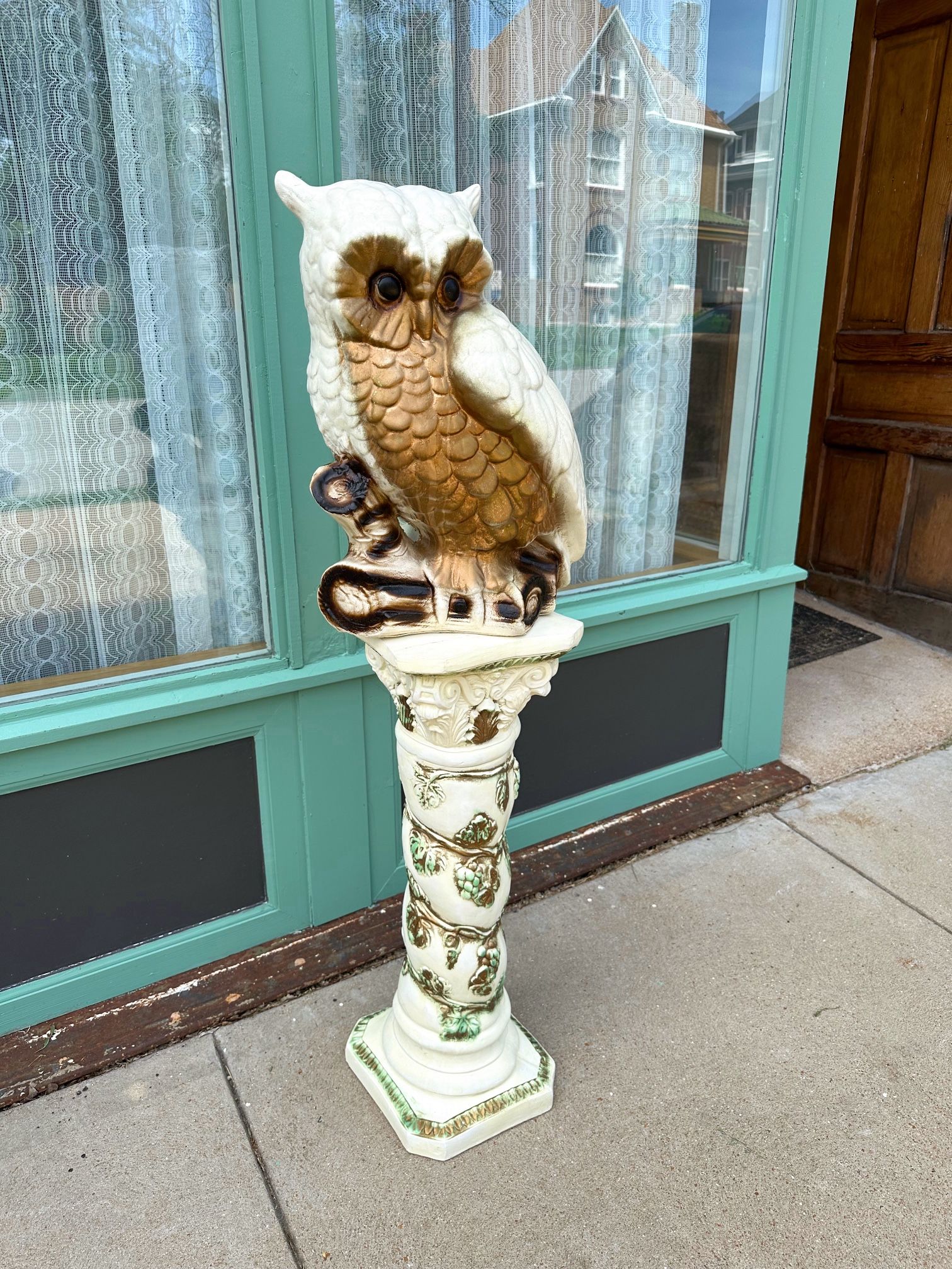 4ft Vintage Owl Statue & Pedestal MCM XL