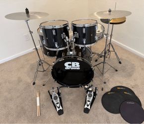 CB complete 5 piece drum set 22” bass double bass pedal new quiet cymbals stands throne  practice pads $350 cash in Upland 91784