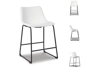 2 Counter Height Bar Stool, Set of 2, White Faux Leather, Sturdy Black Metal Frame, Kitchen Island Chairs