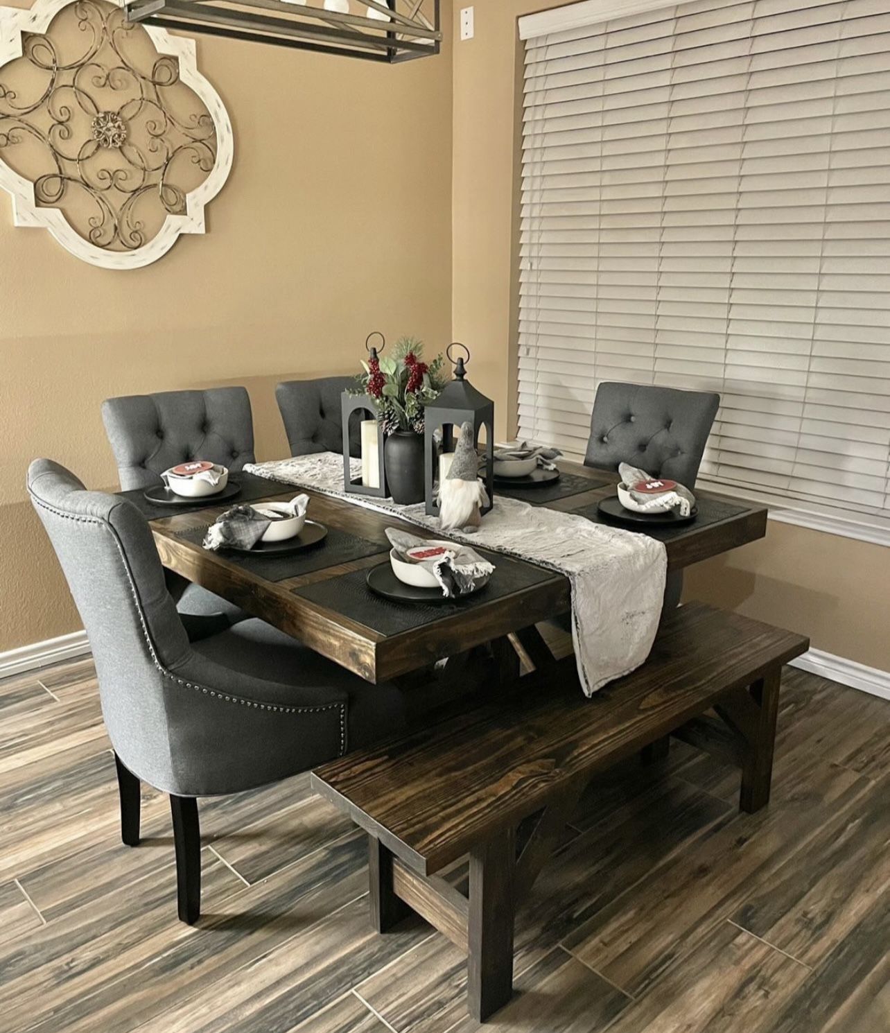 Custom Built Dining Table Solid wood Farmhouse Set Modern Rustic Bench Country Oval Round Counter Breakfast Height Farm House