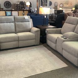 Barnsana Gravel 2 Piece Power Reclining Sofa and Loveseat Set /P