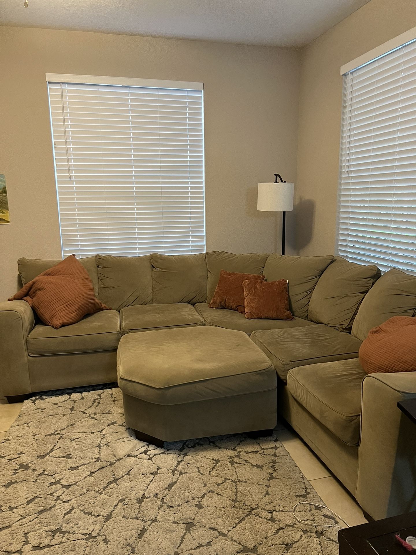 Sectional Couch with Ottoman and Pillows 