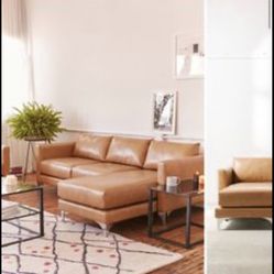 CHAMBERLIN RECYCLED LEATHER SECTIONAL SOFA IN BROWN
