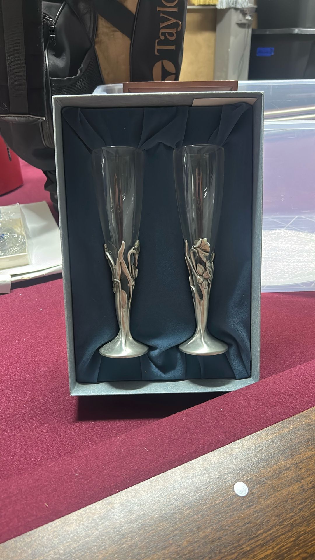 Set Of Pewter Champagne Flutes
