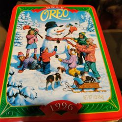 1996 Only Oreo Snowman And Kids Tin