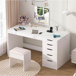 White Computer Desk with 5 Drawers (Open Box)