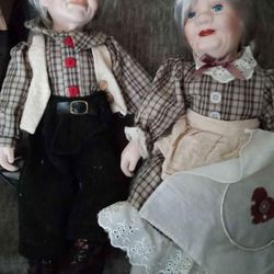Antique Night Bridge collections, Grandma And Grandpa Porcelain Dolls.