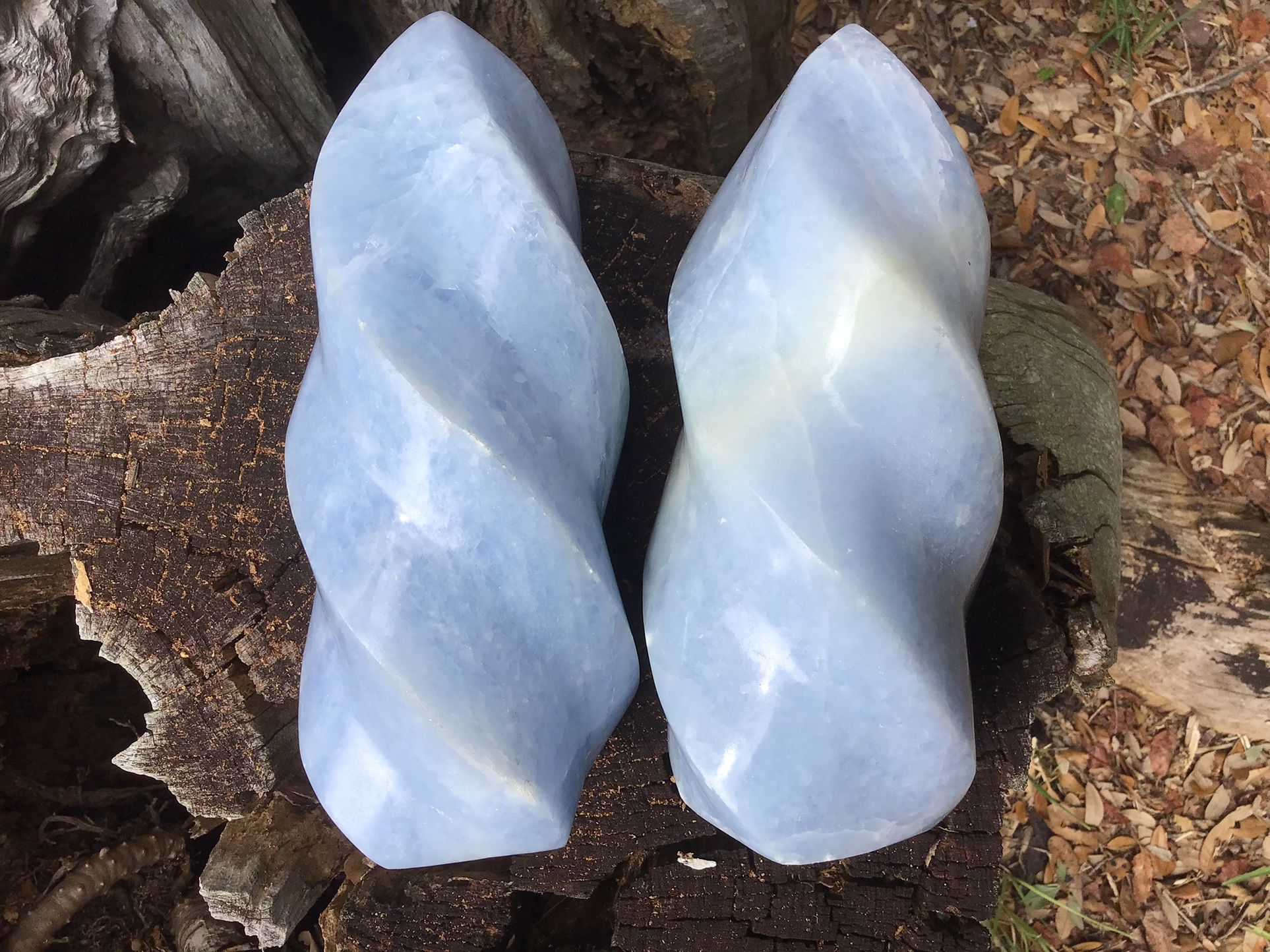 2 PC Blue Calcite Crystal Flame