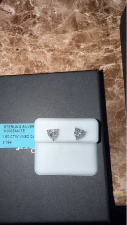 Sterling Silver Moissanite Heart Stud Earrings