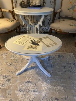 Antique/ Vintage Coffee Table With Glass White Thumbnail