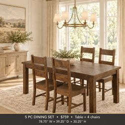 5-piece Rectangular Dining Set in Brown
