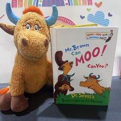 DR SEUSS NEW HARDCOVER BOOK WITH  12 INCH  Soft Plush! MR BROWN CAN MOO! Can You ??