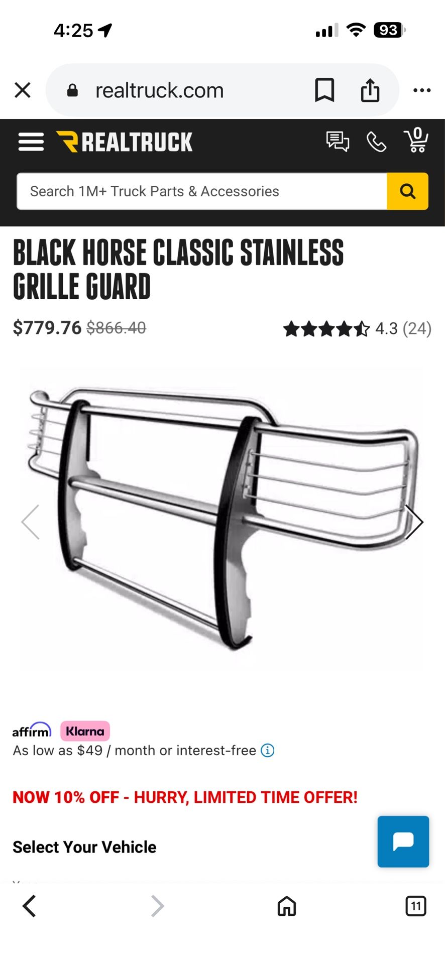 BLACK HORSE CLASSIC STAINLESS GRILLE GUARD