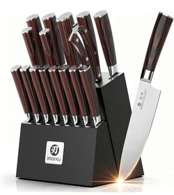 imarku 18-Piece Japanese Santoku Stainless Steel Knife Set with Block Knife Set with Block|14.5°Precision Edge|59±2 HRC Hardness|Built-in Sharpener|Er
