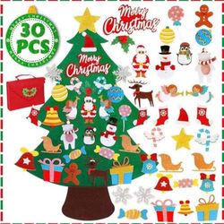 Christmas Tree Felt - 3.5 FT DIY Felt Christmas Tree Set for Toddlers, 30Pcs Glitter Ornaments Amazing Holiday Gift
