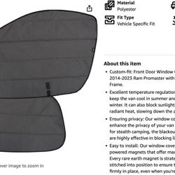 Van Window Covers for Ram Promaster (2014-2023 Models)
