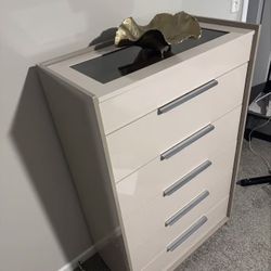 Cream & Gray 5 Drawer Dresser Storage Chest