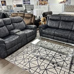 Gray Sofa & Loveseat High Performance Microfiber Power Reclining (Living Room Furniture Deal)!