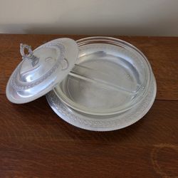 Vintage Aliminum Decorative Casserole Server With Priginal Oyrex