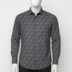 Ricky Singh Men's Denim and Flower Long Sleeve Shirt Button Down, Size Large