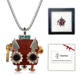 Handmade Necklaces, Wooden Punk Robot Cute Necklaces for Teen Girls Boys