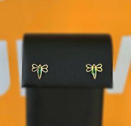 Jewelry 10k solid yellow gold malachite dragonfly  0.15CTW butterfly stud earring’s