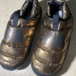 The North Face Nuptse Mule Slippers Metallic Bronze Gold Down Insulated