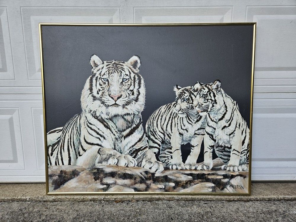 Vintage 1980s Anderson Tigers Landscape Oil On Canvas Painting