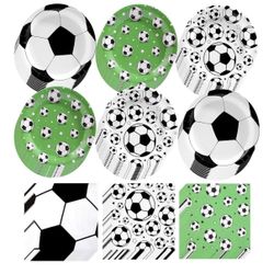 120Pcs Soccer Party Decorations Soccer Birthday Party Supplies Tableware Set Disposable Soccer Print Paper Plates and Napkins for Baby Shower Sports T
