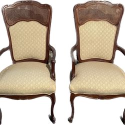 Vintage Fabric + Cane-backed Armchairs (pair)