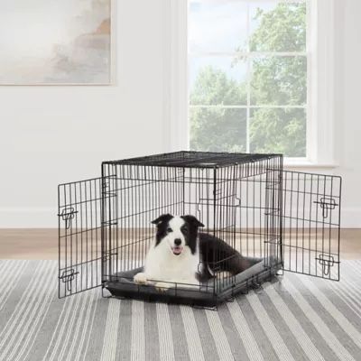 Top Paw Brand Double Door Folding Wire Dog Crate with Divider Panel and Cushioned Pad
