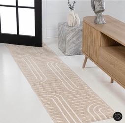 JONATHAN Y Anders High-Low MidCentury Modern Arch Stripe Two-Tone Beige/Cream 2 ft. x 8 ft. New $25