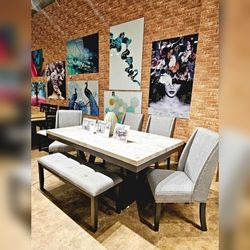 Gray Color 6 Pieces Dining Table Set