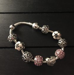 7.5” Sterling Silver Plated Charm Bracelet with Swarovski Crystal Antique Silver Beads