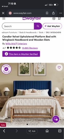 Blue Velvet queen sized bed frame