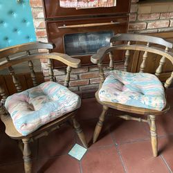 Pair Of Solid Wood Round Spindle Chairs With Cushions