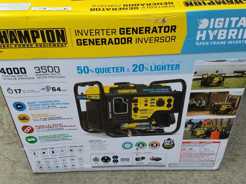 NEW Champion portable generator 4000 watts 17 hours runtime