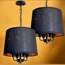 Set of 2 Black Gold  Pendant Lights Chandeliers.