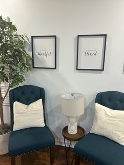 Set of 2 Teal Blue Upholstered Accent Chairs – Nailhead Trim