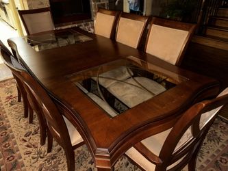 Wood/Glass Dining Table with 8 Chairs