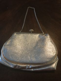 Vintage Glam Metallic Silver Clutch, Bag, Purse