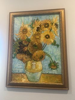 Hand-Painted Van Gogh Sunflowers Oil Painting, Signed P.W. Westcott, Ornate Gold Frame