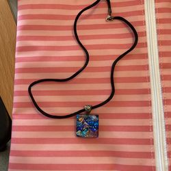 Glass Art Necklace With 925 Findings And Satin Cord